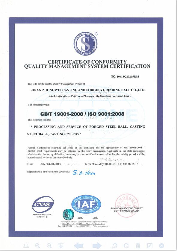 ISO9001 : 2008년 안출된 연마볼